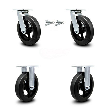 Service Caster 8 Inch Rubber on Steel Caster Set with Roller Bearings 2 Swivel Lock 2 Rigid SCC SCC-30CS820-RSR-BSL-2-R-2